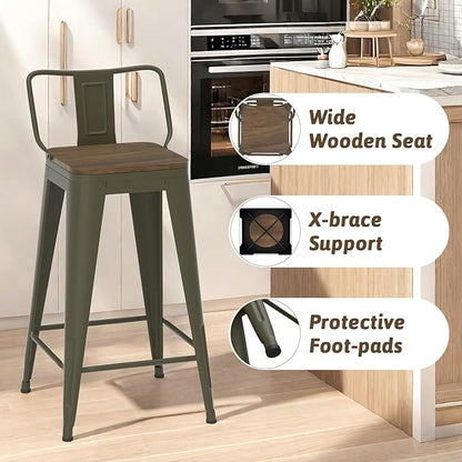 26 Inch Swivel Bar Stools Set of 4, Counter Height Bar Stools with Low Back, Metal Industrial Bar Chairs for Kitchen Island (Rusty)