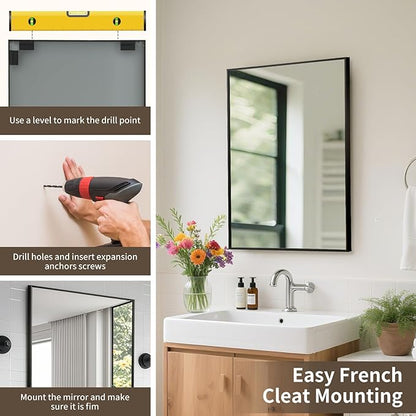 Matte Black Mirror, 22x30 Inch Aluminum Framed Rectangle Mirror, Anti-Rust, Tempered Glass, Square Corner Wall Mirror for Over Sink, Vanity, Bedroom, Entryway, Horizontal/Vertical