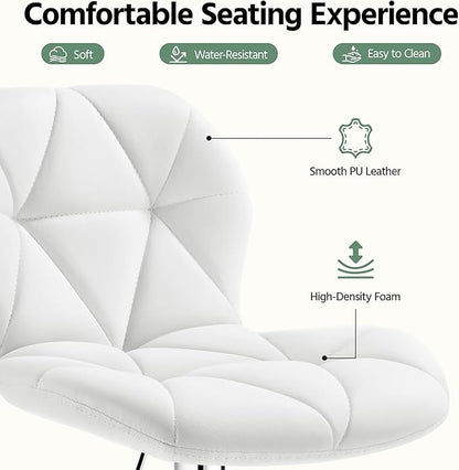 Yaheetech Barstools Set of 2, PU Leather Counter Stools Bar Chairs with Backrest, Height Adjustable Swivel Tall Chairs for Home Bar Kitchen Island, White