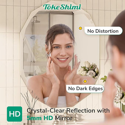 TokeShimi 30x36 Beveled Bathroom Mirror Frameless Stylish, Irregular Wall Mirrored, Shatterproof Decorative Oval Bathroom Vanity Mirror Modern Round for Living Room, Entryway, Restroom