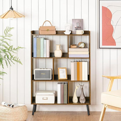 HOOBRO 6 Cube Bookshelf, 4 Tier Bookcase with Legs, Mid-Century Modern Bookshelves, Large Open Storage Shelf, Wooden Book Case for Living Room, Bedroom, Office, Kitchen, Rustic Brown FG116SJ01
