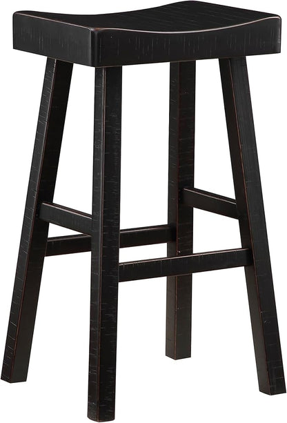 Lexicon Saddle Bar Stools Set of 2 Barstools with Footrest, Armless Dining Chairs for Kitchen Island, Breakfast Nook, Living Room, Pub Height, Black
