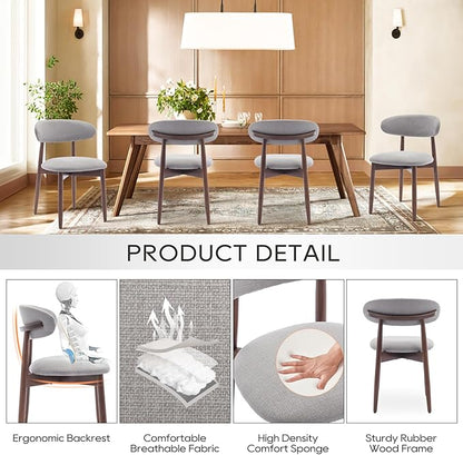 COLAMY Wooden Dining Chairs Set of 6, Modern Fabric Upholstered Dining Room Chair, Farmhouse Kitchen Chairs with Foot Pegs, Light Grey