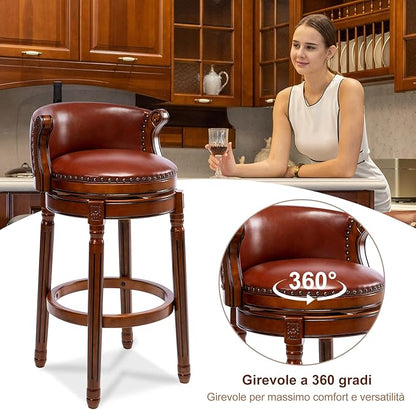 Cow top Leather Wooden Bar Stools, 29.5" Bar Height Bar Chair with Back, 180 Degrees Swivel Barstools Chair for Home Kitchen Counter,Dining Room, Restaurant,Study and Pub,1pc (Brown)