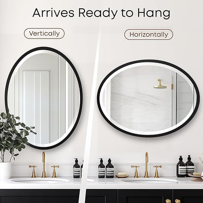 OVALCREST - Oval Wooden Beveled Wall Mirror for Home Decor, Bathroom, Vanity, Bedroom, Living Room, Hallway - London Style (Matte Black) 31.1 x 41.1