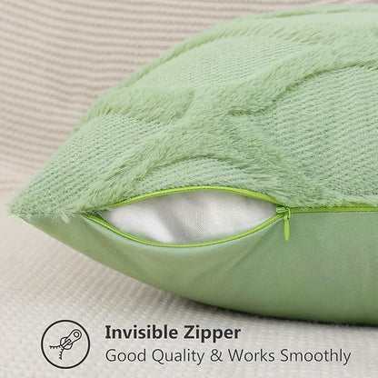 decorUhome Throw Pillow Covers 18x18 Inch Set of 2, Soft Plush Faux Fur Wool Sage Green Couch Pillow Covers, Decorative Neutral Pillow Cases for Bed Sofa Living Room Home Decor