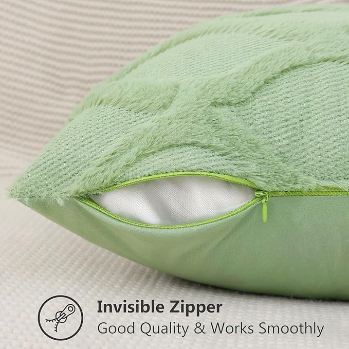 decorUhome Throw Pillow Covers 12x20 Inch Set of 2, Soft Plush Faux Fur Wool Lumbar Sage Green Couch Pillow Covers, Decorative Neutral Pillow Cases for Bed Sofa Living Room Home Decor