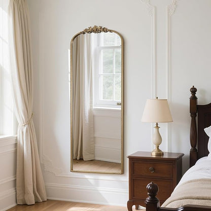 WallBeyond Arched Full Length Mirror Wall Mounted, 21x56 Inch Gold Antique Mirror, Vintage Metal Frame Full Body Mirro for Bedroom, Living Room, Hanging or Leaning