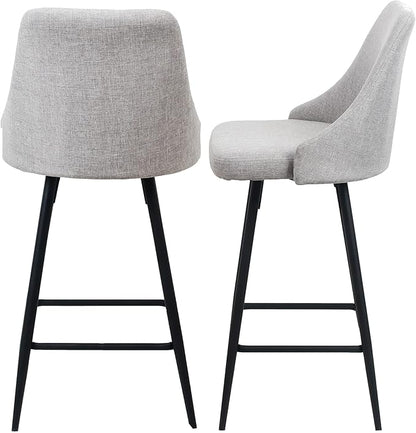 BTEXPERT Set of 2 Pack, Premium upholstered Dining 25" Seat Height High Back Bar Stool Chairs, Gray Polyester
