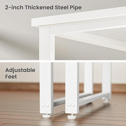 Huuger 55 x 24 inch Desk with Power Outlets & USB-C, Deeper & Thicker Desktop, Robust Metal Tubes, Computer Desk, Heavy Duty Office Desk, Work Gaming Desk for Home Office, White