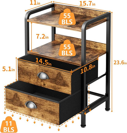 Nightstand Bedside Table with 2 Drawers Small Kids Night Stand for Bedroom Bed Side Table with Storage,Dresser Cabinet Chest of Drawer 15.7" L x 11.0" W x 23.6" H