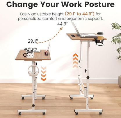 Hadulcet Portable Standing Desk, Rolling Desk Adjustable Height, Mobile Laptop Desk, Small Stand Up Table with Wheels, Walking Table for Treadmill Walking Pad, Tall Computer Stand, Oak