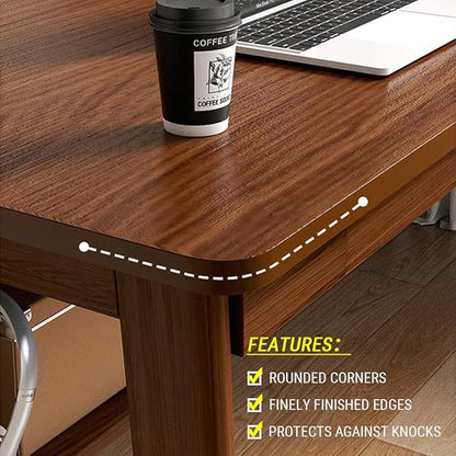 Mid-Century Long Desk Table - 71" Simple Modern Extra Long 2-Person Wood Computer Workstation for Home Office Work in Walnut, 71" W x 24" D