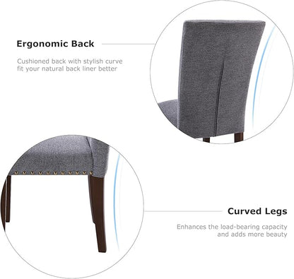 COLAMY Upholstered Parsons Dining Chairs Set of 2, Fabric Dining Room Kitchen Side Chair with Nailhead Trim and Wood Legs - Dark Grey