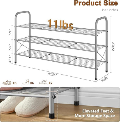 Hoctieon 3 Tier Mesh Style Shoe Rack, Entryway Shoe Shelf, Shoe Storage Organizer, Shoe Rack for Closet, Space Save for Bathroom, Garage, Hallway, Bedroom, Living Room, Grey