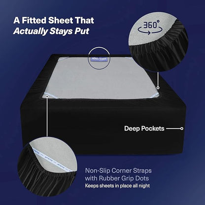 Kickoff Viscose Bamboo Sheets Full Size 4-pc 100% Organic Bamboo Viscose Bed Cooling Sheets Full Size Set Cool Bedding for hot Sleepers Sheet, Flat, Fitted, Pillowcases (Onyx Black, F)