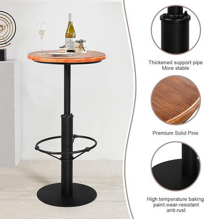 Vintage Industrial Bar Table 42" H, Round Wooden Top Metal Bar Standing Pub Table Kitchen Dining Coffee Bistro Table