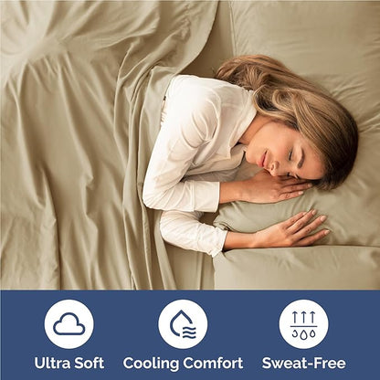 Full Size 4 Piece Sheet Set - Comfy Breathable & Cooling Bed Sheets Set - Hotel Luxury Bedding for Women, Men, Kids, Teens, Boys & Girls - Deep Pockets, Ultra-Soft and Wrinkle Free - Oeko-Tex - Beige