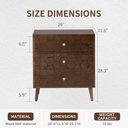 COSIEST Modern End Table w 3 Storage Drawers, Night Stand w Honeycomb Pattern, Small Wood Chest, Accent Cabinet for Bedroom, Living Room