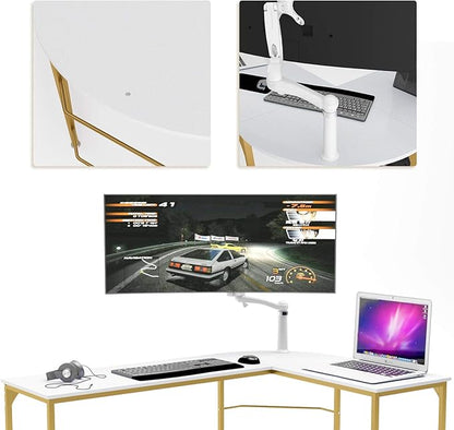 Teraves Reversible L Shaped Desk White - 57.9" Corner Gaming Computer Desk, Office Workstation Modern Home Study Writing Wooden Table
