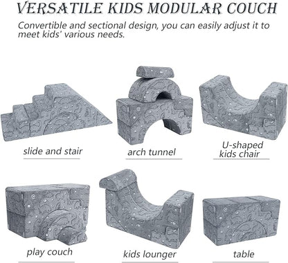 MeMoreCool Foam Climbing Toddler Couch, Modular Kids Sofa with Slide & Stair, Convertible Baby Couch for Playroom, Sectional Furniture for Crawling, Climbing, and Kids’ Play