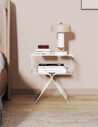 Acrylic Nightstand Side Table Modern Design Clear Home Decor Display End Table for Living Room (Clear)
