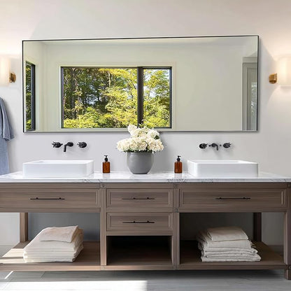 KOCUUY 72x30 Inch Large Black Wall Mounted Mirror,Aluminum Framed Decorative Rectangular Bathroom Mirror for Wall Over Sink,Vanity Mirror for Bedroom Living Room Bathroom,Functional Oversized Mirror