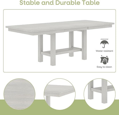 Solid Wood Extendable Farmhouse Dining Table for 4-6, Space-Saving Design for Home Kitchen and Dinner, Grey