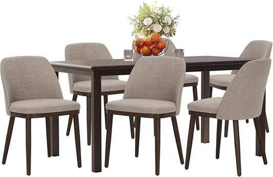 COLAMY 60 Inch Rectangular Kitchen Dining Table for 6, Modern Farmhouse Dining Table Set for 6, Wood Dining Table and Upholstered Dining Chairs for Kitchen, Dining Room, Restaurant, Brown/Camel