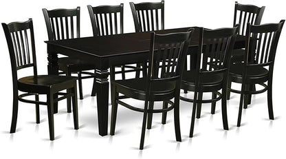 East West Furniture LGGR9-BLK-W 9 Piece Modern Dining Table Set Includes a Rectangle Wooden Table with Butterfly Leaf and 8 Dining Chairs, 42x84 Inch, Black