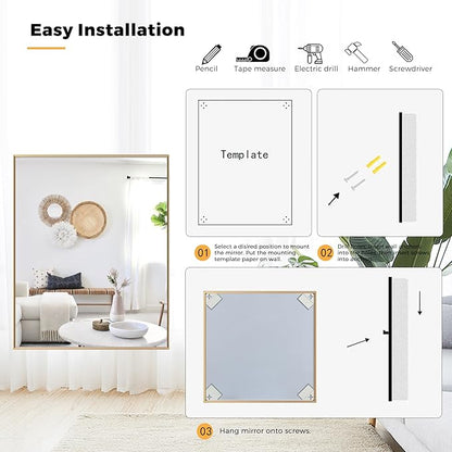 30x48 Inch Orange Gold Bathroom Mirror for Wall, Aluminum Frame Rectangle Rectangular Vanity Mirror, Modern Large for Bedroom, Living Room, Horizontal or Vertical