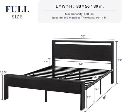 Allewie Full Size Platform Bed Frame with Wooden Headboard and Footboard, Heavy Duty 12 Metal Slats Support, No Box Spring Needed, Under-Bed Storage, Noise Free, Easy Assembly, Black Oak