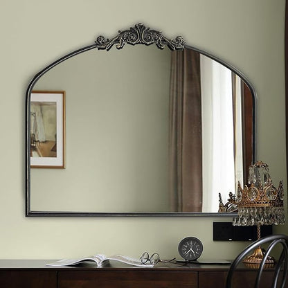 WAMIRRO Ornate Black Mirror,Vintage Arched Baroque Antique Mirorrs for Living Room Hallway Fireplace Bathroom Entryway 36"X30"