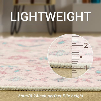zesthome 10x14 Area Rugs - Large Pink Rugs for Bedroom Girls, Stain Resistant Washable Rugs, Vintage Low Pile Rug, Nursery Room Rug, Pink Room Decor (Pink/Blue,10'x14')