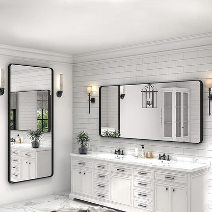 72x36 Black Bathroom Mirror for Wall, Matte Black Framed Bathroom Vanity Mirror, Large Rectangle Mirror, Rounded Corners, Anti-Rust, Shatterproof (Horizontal/Vertical)