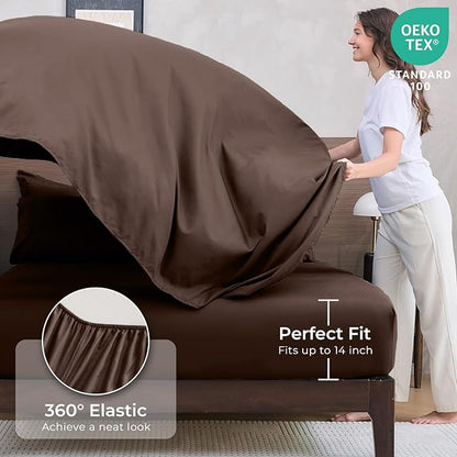 HEVUMYI Brown Full Comforter Set - 7-Piece All Season Bed in a Bag Full, Ultra Soft Bedding Set with Comforter, Flat Sheet, Fitted Sheet, Pillowcases, Pillow Shams