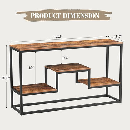 TV Stand for TVs up to 65 Inch, TV Console Table with 3-Tier Open Storage Shelves, Modern Industrial Entertainment Center for Living Room, Bedroom, Rustic Brown