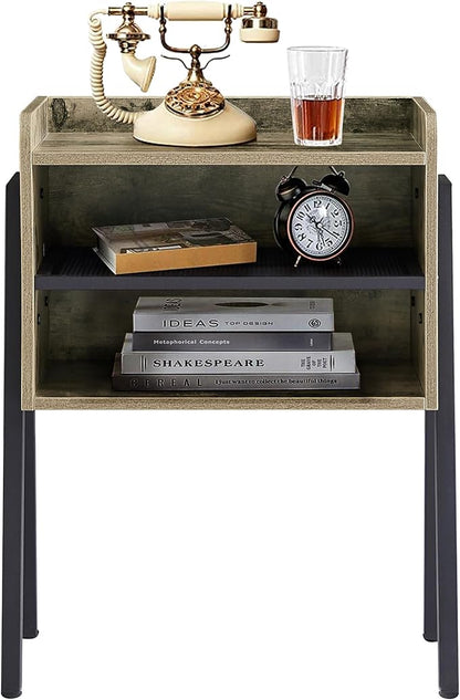 VECELO Night Stand Industrial End Table,Bedside Table with 2-Tier Open Storage Compartments for Bedroom, Living Room and Small Spaces
