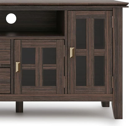 SIMPLIHOME Artisan SOLID WOOD 72 inch Wide Transitional TV Media Stand in Farmhouse Brown For TVs up to 80 inches for the Living Room and Entertainment Center