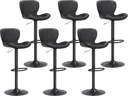 Shintenchi Bar Stools Set of 6 Modern Swivel Bar Chairs, Counter Height Faux Leather Metal Barstools, Upholstered Island Chairs with Back and Footrest, Black