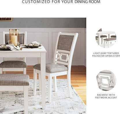 Signature Design by Ashley Erinberg Casual Dining Table with 4 Armless Upholstered Chairs and Bench, Set of 6, White & Light Gray
