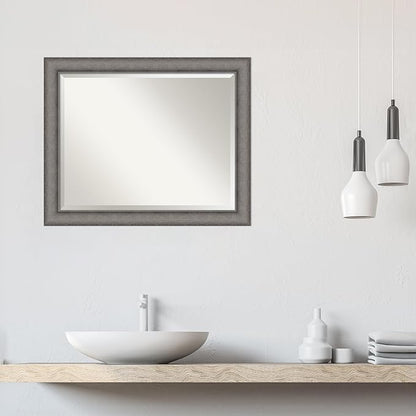 Amanti Art Grey Wall Mirror 27x33 Burnished Concrete Rectangle Bathroom Mirror for Wall Decor Living Room, Large Modern Contemporary Wood Frame, Hangs Horizonally and Vertically, Bathroom Decor
