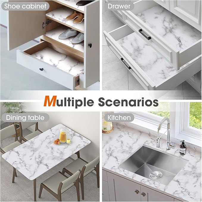 Beautysaid Shelf and Drawer Liner for Kitchen Cabinet, Non Adhesive Non Slip Shelf Paper Waterproof Washable Thickened for Dresser Pantry Shelve Bathroom Protector Liner(Marble,23.6 in x 20 FT)