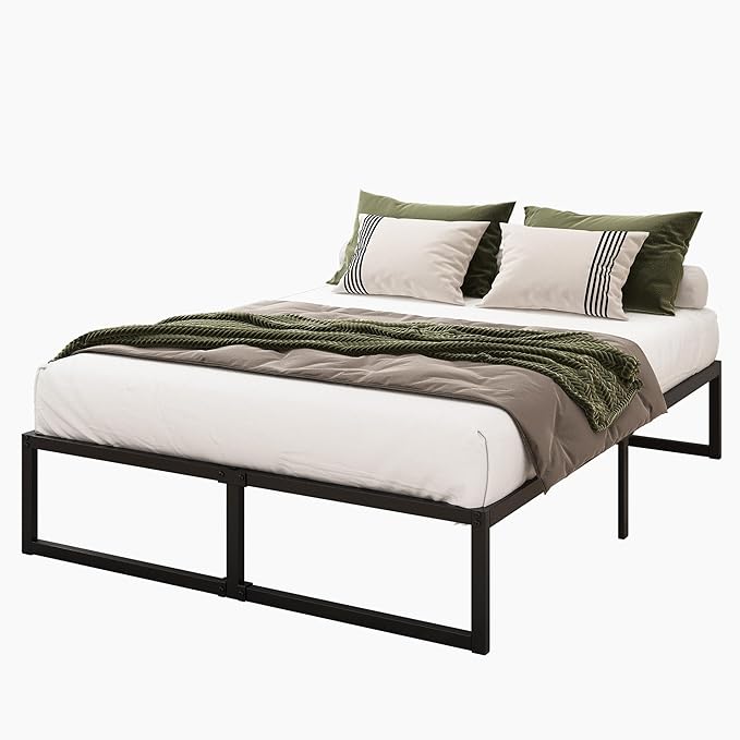 16 Inch Full Size Bed Frame No Box Spring Needed, Heavy Duty Metal Platform Beds with Sturdy Steal Slats for Mattress Foundation, Easy Assembly, Noise Free, Black