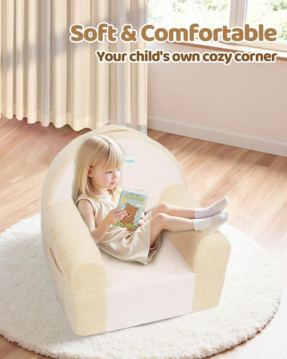 Toddler Chair, Comfy Foam Kids Couch with Soft Velvet Cover, Toddler Couch for Gaming and Studying, Kids Sofa That Fits Nicely with Any Modern Decor, Beige