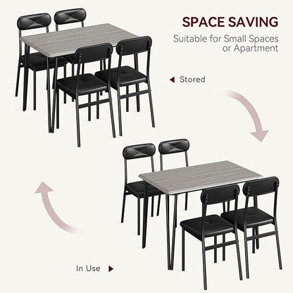 IDEALHOUSE Dining Table Set for 4, Kitchen Table with Upholstered Chairs for Kitchen Room and Small Spaces (Grey, Table with 4 Upholstered Chairs)