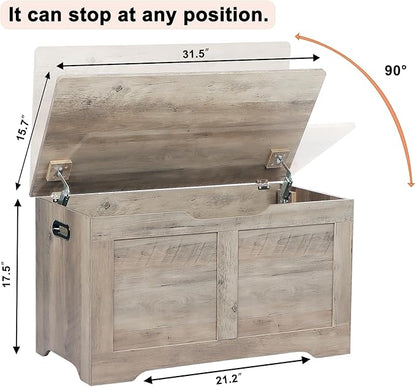 31.5" Storage Chest, Wooden Storage Bench, Lift Top Toy Chest with 2 Safety Hinges, Large Toy Box, Entryway Shoes Bench for Living Room, Bedroom, Grey
