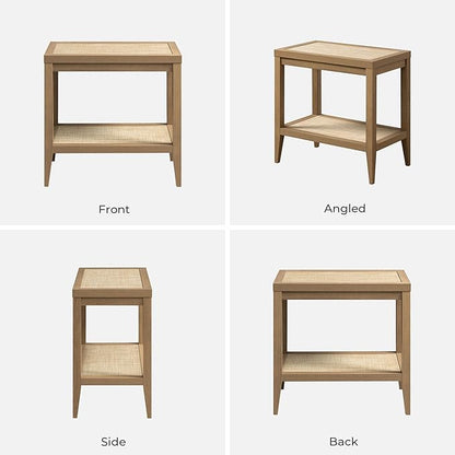 SICOTAS Rattan Night Stand Bedside Table - Farmhouse Boho Narrow End Table for Living Room - Accent Side Table with 2 Rattan Open Storage Shelves for Bedroom, Small Spaces