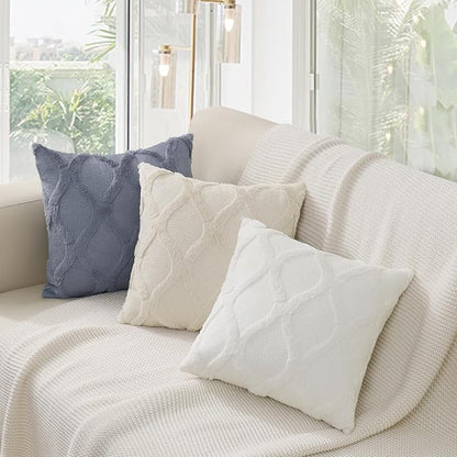 decorUhome Throw Pillow Covers 12x20 Inch Set of 2, Soft Plush Faux Fur Wool Lumbar Blue Grey Couch Pillow Covers, Decorative Neutral Pillow Cases for Bed Sofa Living Room Home Decor
