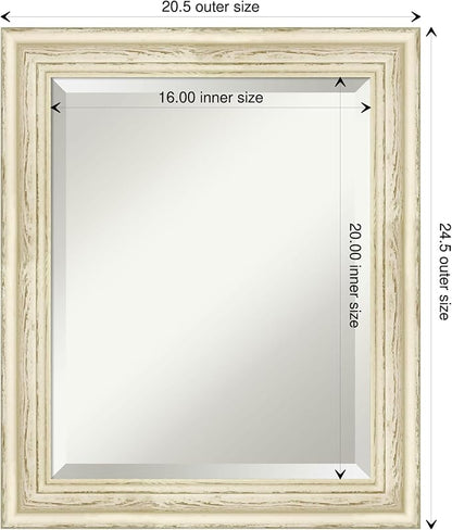 Amanti Art White Bathroom Mirror for Over Sink, 25x21 Country White Wash Rectangle Vanity Mirror, Small Rustic Farmhouse Wood Frame, Hangs Horizonally and Vertically, Bathroom Wall Decor, Beveled Edge